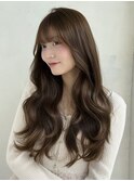 ミルクティーベージュ/ブリーチなし/くびれレイヤー/顔周り