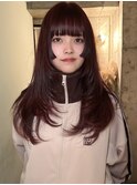 【諒】レイヤーカットロングレイヤーカットボルドーカラー前髪