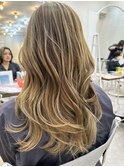 ロングハイライト☆韓国風巻きブリーチ☆くすみベージュＡライン