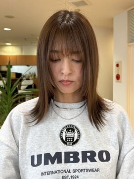 アウラ(AURA) 盛岡駅オリーブベージュカラーブリーチなしダブルカラーレイヤー