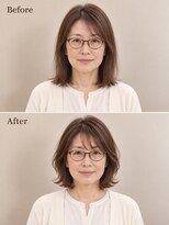 aptas 青山/表参道 白髪染め/白髪ぼかしハイライト/ボリュームアップエクステ&nbsp;50代の大人外ハネボブ｜表参道・青山