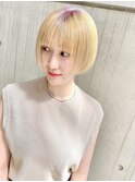 心斎橋/デザインカラー（パープル×イエロー）ハイトーンボブ
