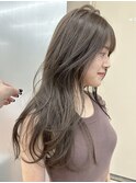 ブリーチなしダブルカラーオリーブグレージュレイヤーカット春