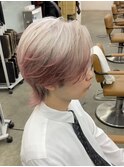 ホワイト×ピンクエンドカラーセンターパート