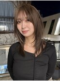 原宿レイヤーカットハッシュカットミディアムヘーゼルベージュ