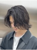 渋谷毛流れスパイラルパーマメンズボブウルフメンズミディアム