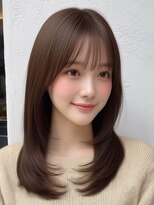 ロティー 天神(loty)&nbsp;レイヤー 顔周りカット 前髪 シースルーバング 透明感 ブラウン