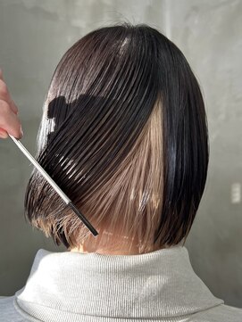 テトヘアー(teto hair) ミニボブ、ボブ、インナーカラー、ミルクティーベージュ