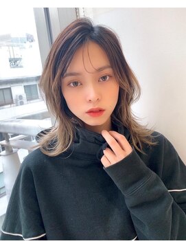 20代30代40代マロンベージュくびれヘアネオウルフハイライト