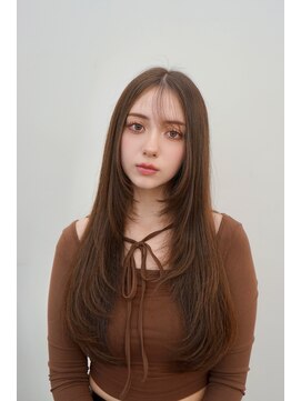 ヒュー 広島(HEW) 20代30代外国人風シースルーレイヤーカットダークグレージュ