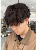 メンズ　シャドウパーマ　ナチュラル　ブラウンカラー