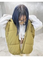 ソーコ 渋谷(SOCO) ダブルカラーブルーブラックケアブリーチインナーカラー前髪