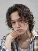 メンズミディアムパーマメンズボブウルフカットシャドウパーマ
