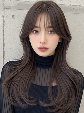 レイヤーカット H 大阪梅田 女性専用サロン 韓国レイヤーカット レイヤーカットバレイヤージュオリーブグレージュハッシュカット