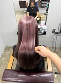 酸性ストレート×脱白髪染め髪質改善カラー（ピンクグレージュ）