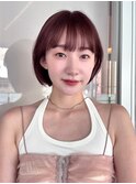 ローズブラウン モーヴピンク 内巻きボブ ラウンドバング