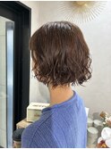 オレンジブラウン×ボブパーマ