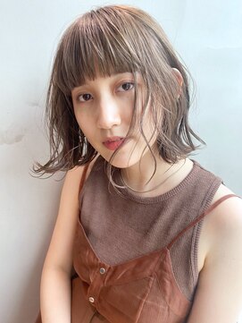 アルバム 銀座(ALBUM GINZA) 外ハネボブ_オリーブカラーハイライトカラー_38124