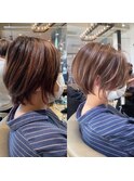 30代、40代/丸みとくびれショートボブ×ハイライトベージュ/大宮
