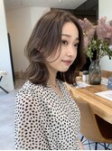オリーブグレージュボブ鎖骨ミディアム20代30代