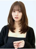 くびレイヤーマロンブラウン小顔シースルーバング大人ガーリー