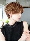 ショート前髪カット顔周りレイヤーオリーブベージュ_F50878
