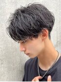 原宿ツイストスパイラルパーマメンズカットセンターパートウルフ