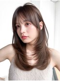 ロング前髪カット顔周りレイヤーココアベージュ_F21249