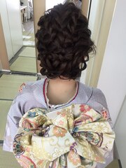 編み込みヘアアレンジ　成人式　結婚式