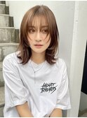 顔まわりウルフ◎大人ミディアムブリーチなし透明感ベージュ渋谷