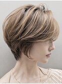 大人可愛いショートボブ20代30代40代小顔ひし形ハイライト銀座