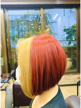 キャラ 池袋本店(CHARA) 徐倫っぽいフェイスフレーミング&焦凍っぽい配色の前下がりボブ