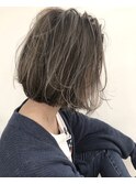 グレージュミルクティーベージュハイトーンカラーハイライトボブ