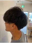 メンズカット ツイスパ黒髪ショートマッシュ 清潔感ビジネス