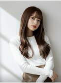 小顔レイヤーロングベージュ20代30代40代くびれミディ韓国ヘア