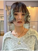 天神大名顔周りレイヤーカットミディアムボブタッセルボブパーマ