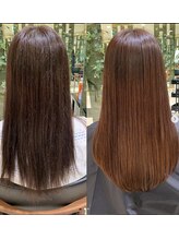 毎月のヘアカラー、お家でのケア不足・コテによる熱ダメージが蓄積した髪も、芯からしなやかな髪へ。