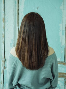 エクファ ヘア リゾート 大津 瀬田店(ex-fa hair resort) 黒髪グレージュレイヤーロング前髪パーマ