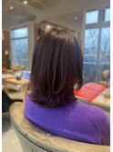 イメチェン小顔前髪外ハネボブ大人可愛いチェリーブラウン