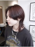 ミディアムセンターパートウルフワインレッドカラー