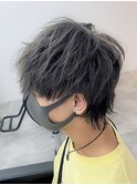【アッシュカラー】ミディアムマッシュウルフ MENSFEEL東梅田店