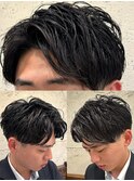 センターパート×ワンカールパーマ