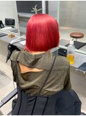 レッドカラー　ボブ　赤髪　ブリーチカラー　ケアブリーチ