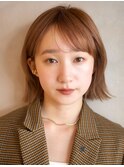 シースルーバング ボブ くびれヘア アプリコットオレンジ
