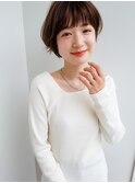 大人かわいいフルバングにみみかけゆるふわショートボブ