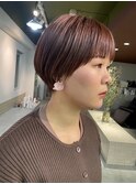 マッシュショート×ピンクベージュ