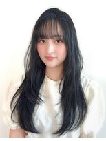 レイヤーロング外国人風アッシュブラック透明感20代30代40代銀座