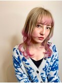 ミディアムレイヤースタイル×ピンクテールカラー