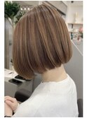 似合わせボブ/マロンベージュ/細めハイライト