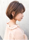 小顔カットハイライトカラーオリーブカラーセミウェットウェーブ